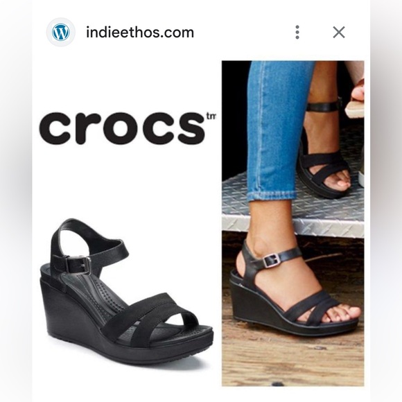 New Crocs Black Ankle Strap wedge Women’s Shoes Sz 10 - Picture 1 of 11